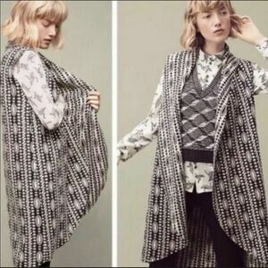 ANTHROPOLOGIE Moth Wool Cotton Blend Long Open Sleeveless Cardigan Sweater XS/S